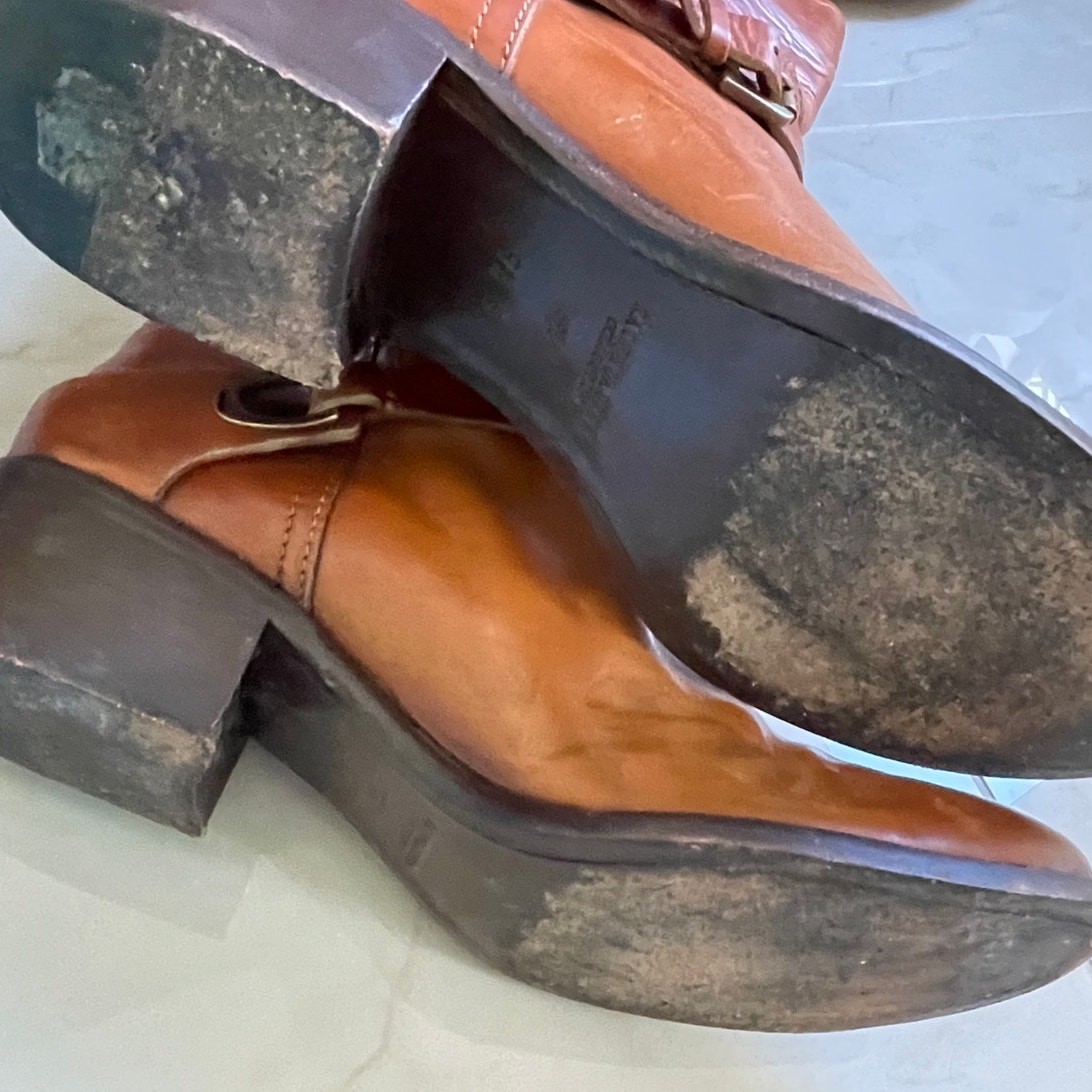 RALPH LAUREN COLLECTION purple label cognac 100% leather western mid calf boots