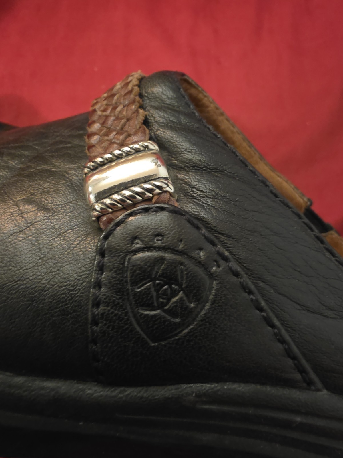 Ariana Black Leather Clogs W/Brown Braided Strap. US Size 8B.