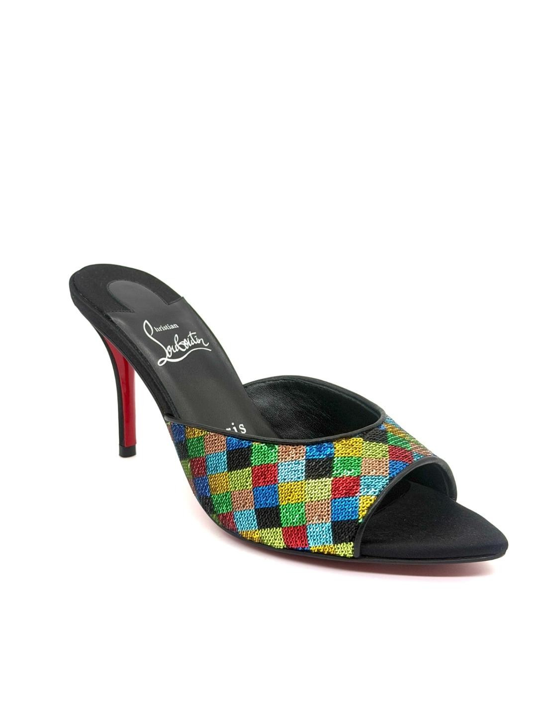 Christian Louboutin MISS Z MULE ARLEQUIN 80 Sequin Sandals Heels Shoes $1495