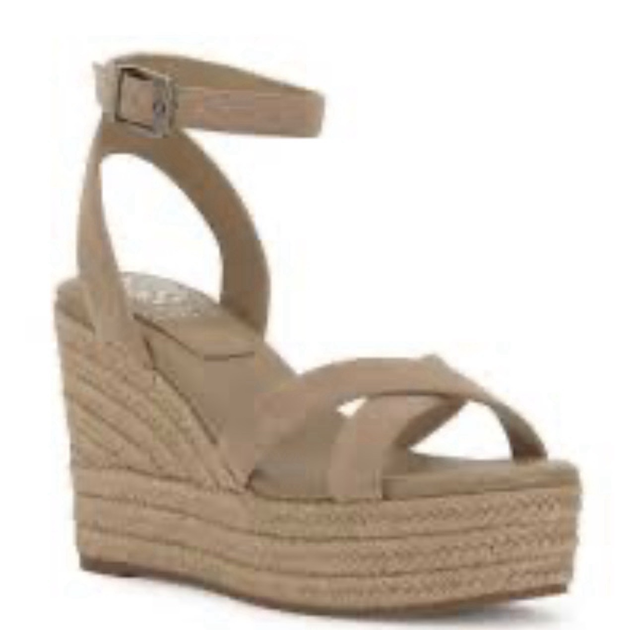 Vince Camuto Beige Suede Espadrille Platform Wedge Sandal Ankle Strap 7.5