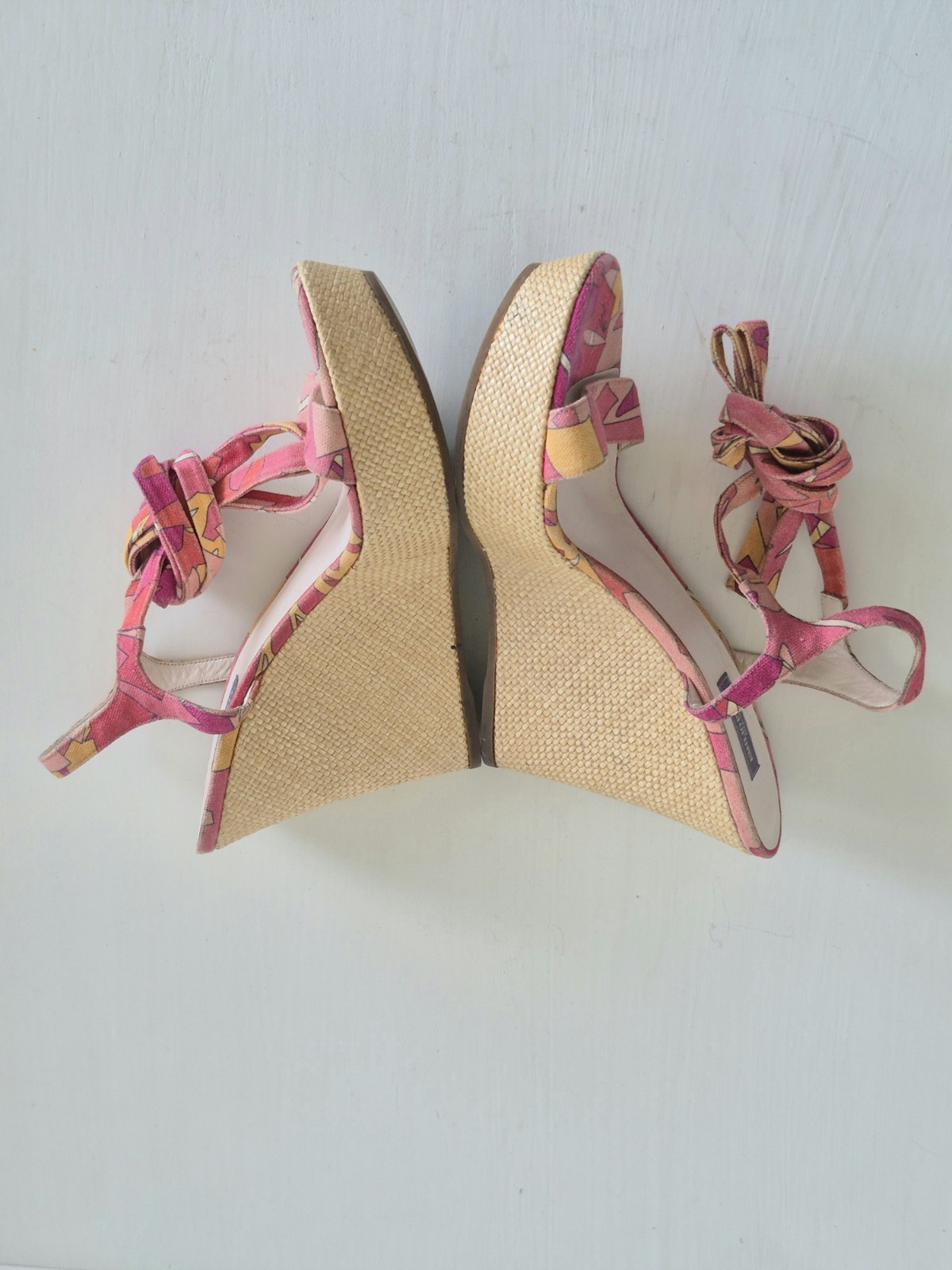 Emilio Pucci Italy Espadrille Multicolor Print Ankle Tie Wedges SZ 9 U S/EU 40