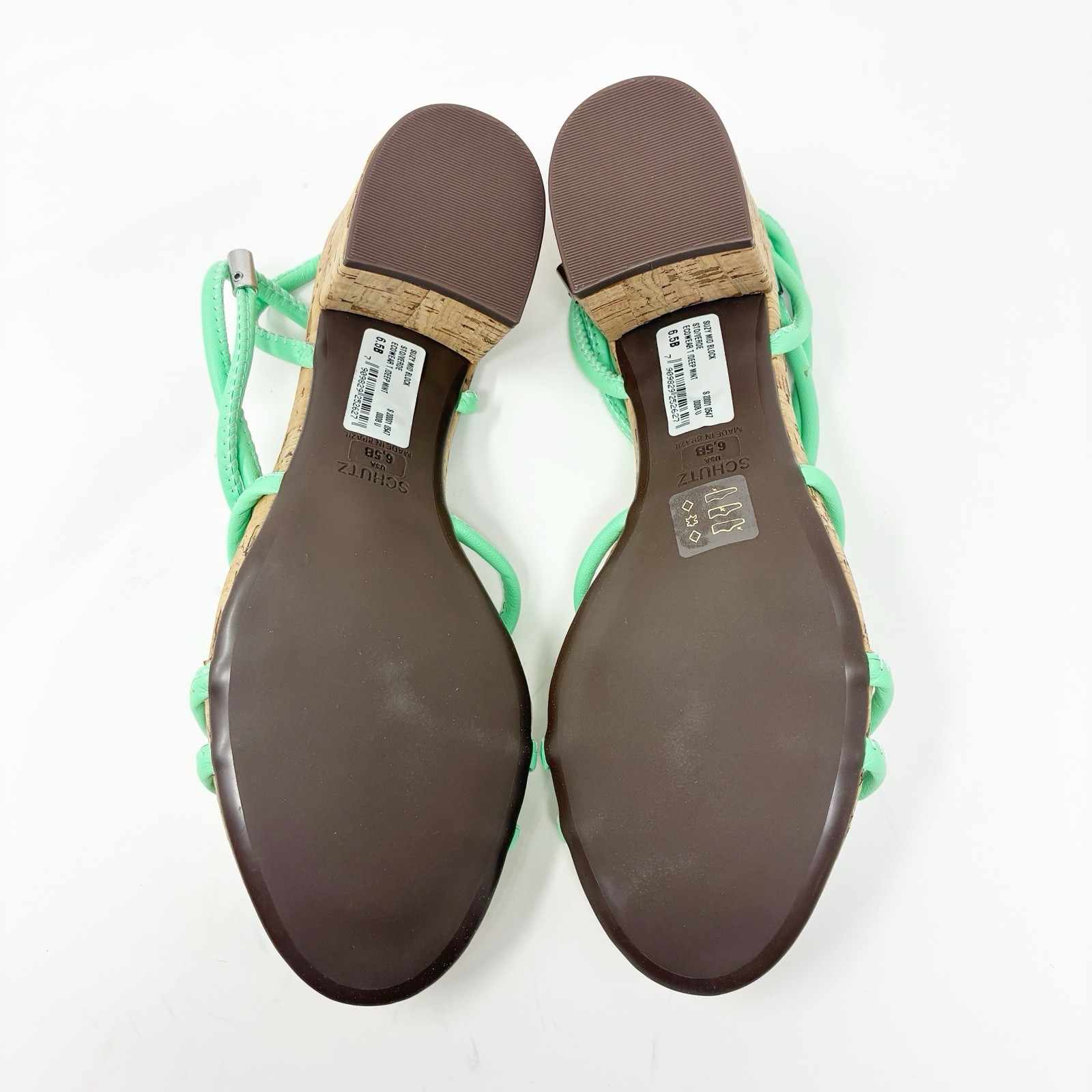 Schutz Suzy Mint Green Block Cork Heel Sandal 6.5 NIB