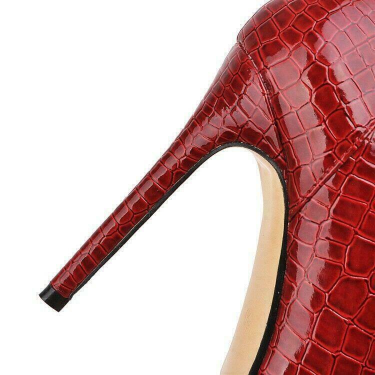 Snakeskin Pattern Women’s Lace Up Ankle Boots Stilettos Heels Shoes Pointed Toe