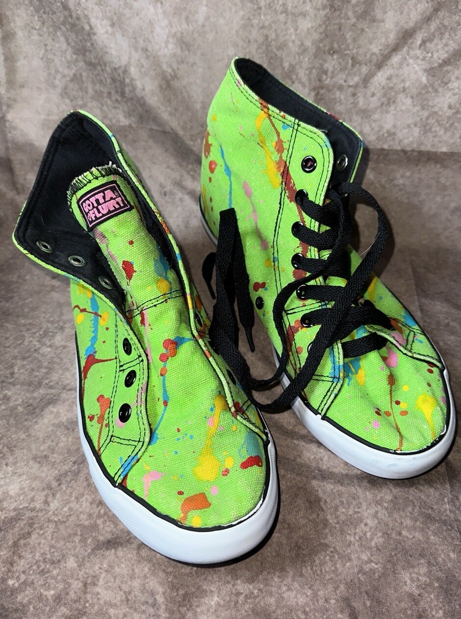 Gotta Flurt Women so 8.5Paint Splattered High Top Sneaker Shoes Green Multicolor