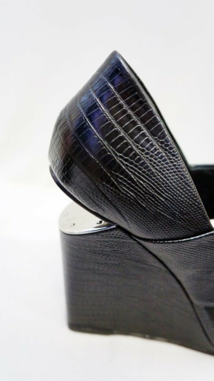 NEW ALEXANDER WANG Black IDA Wedges Lizard Leather Peep Open Toe Sandals 38 8
