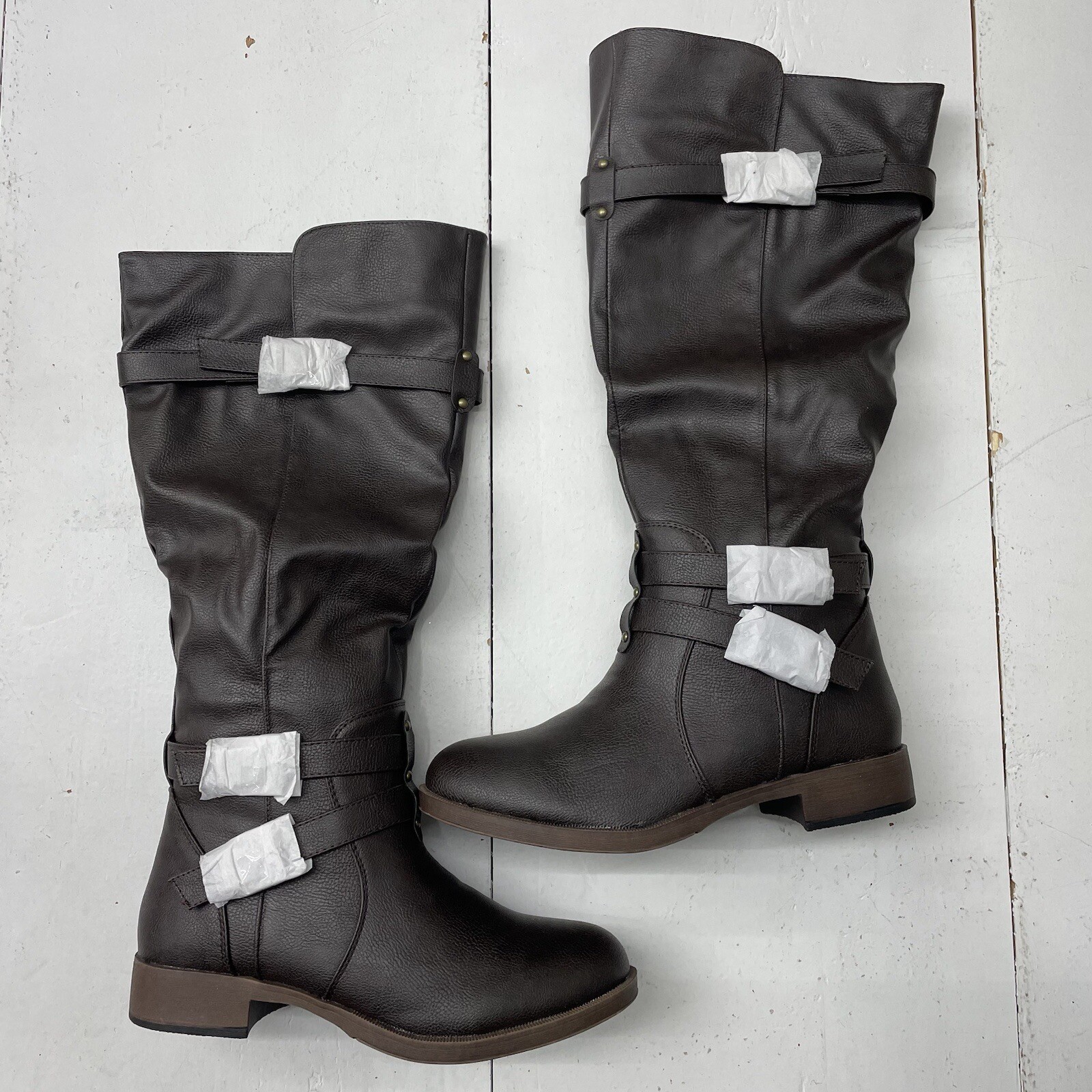 Tru Comfort Foam Brown Knee High Boots Brass Buckles Women Size 7.5 NEW