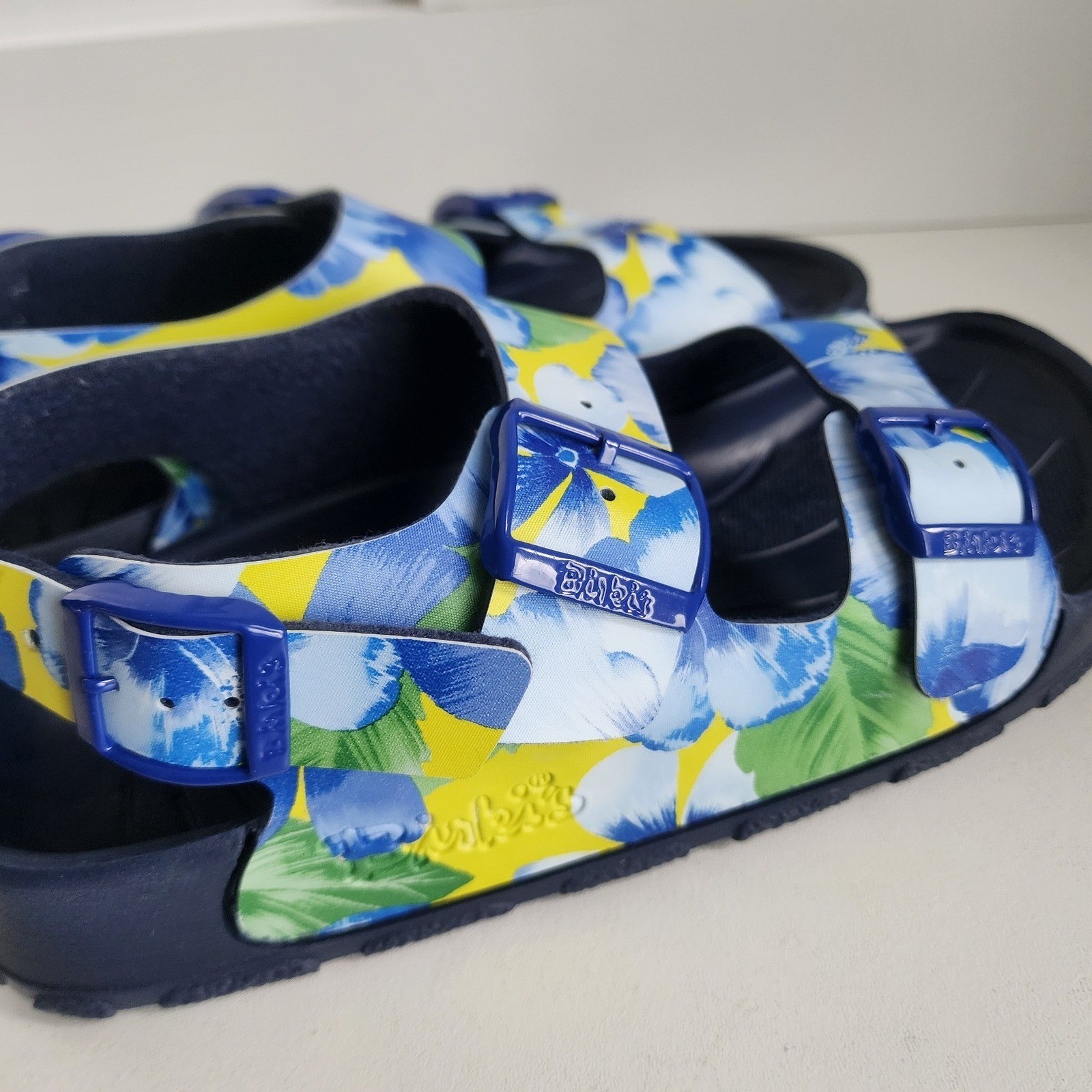 Birkenstock Birkis Sansibar Floral Sandals Blue Yellow Hibiscus Size 37 Women 6
