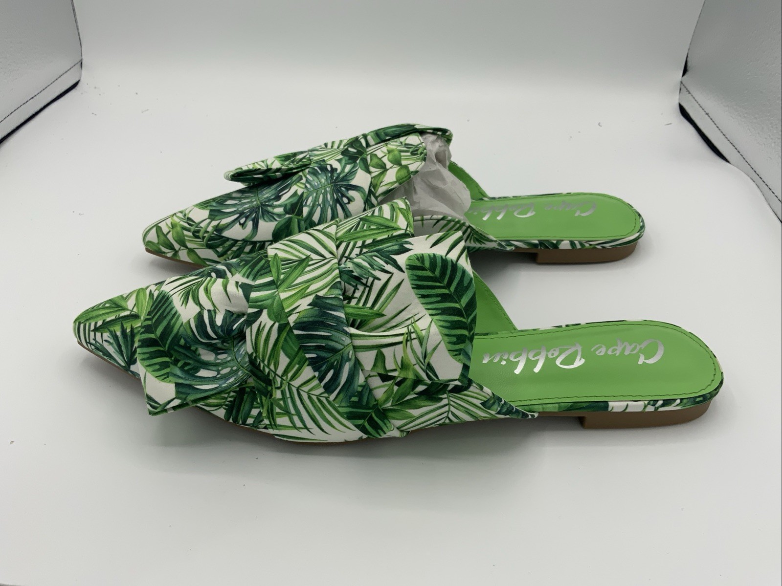 Cape Robbin Carolyn Knot Slip On Point Toe Flat Mules Green Plants Size 9