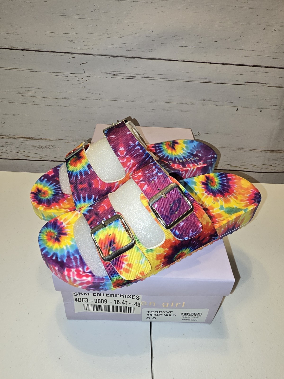 ** NEW Madden Girl Teddy-T Vibrant Tie Dye Slides Sandals Comfortable Adjustable