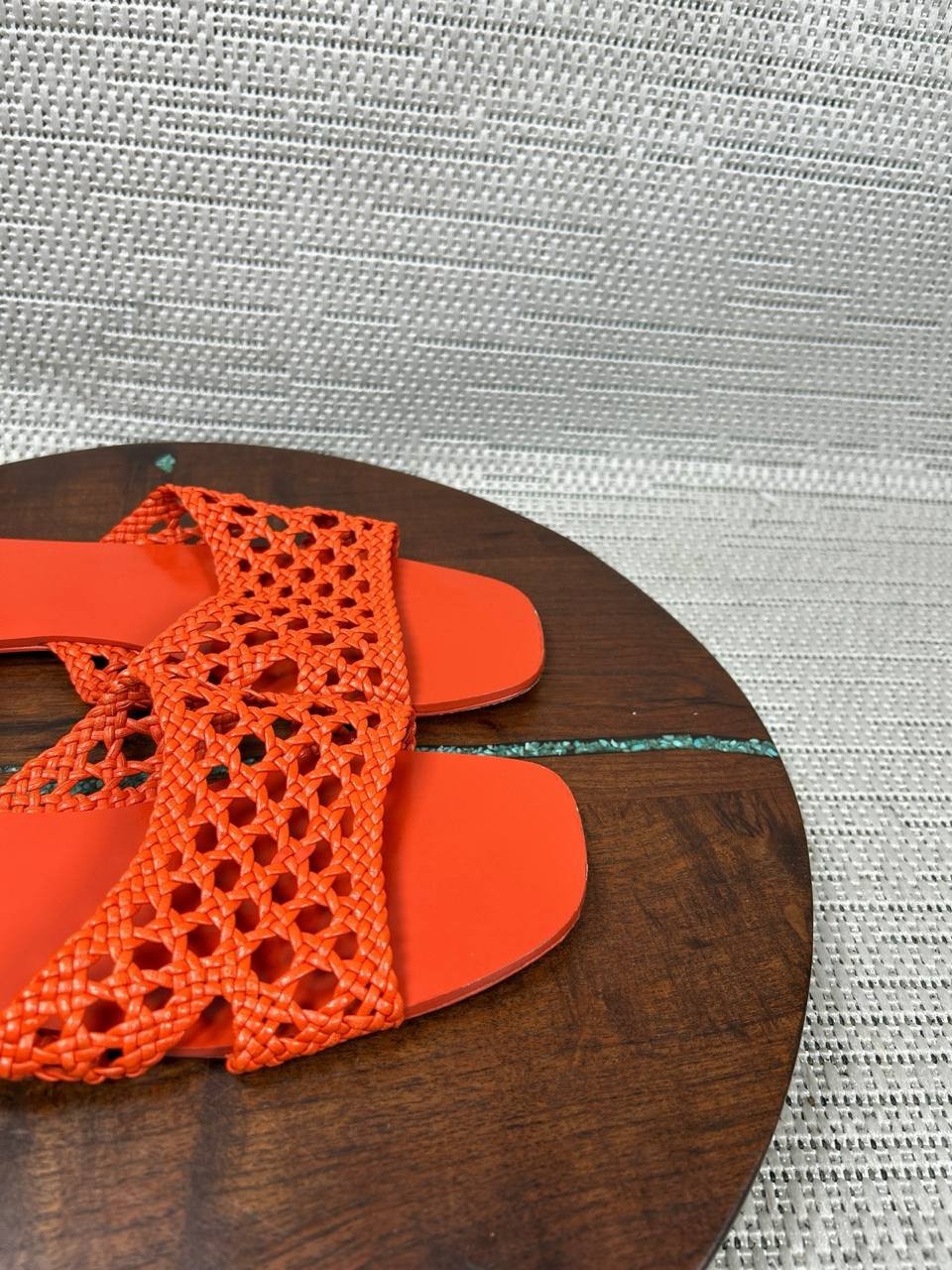 Tory Burch Sandals Womens Size 8 M Slides Desert Flower Orange Woven Leather