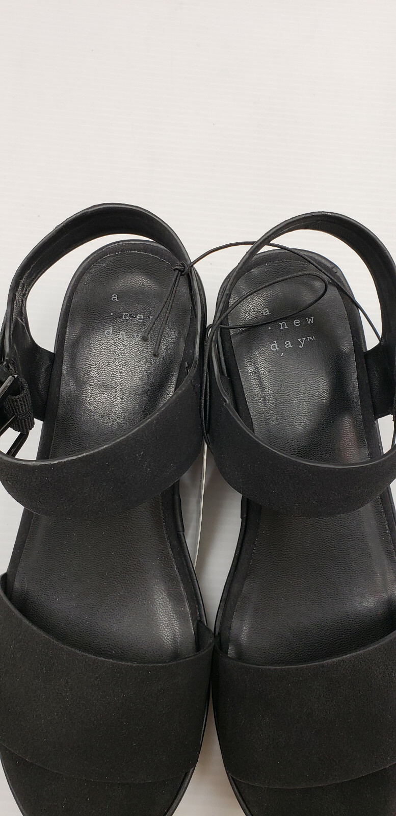 A New Day Womens Sandals Black Platform Sandal Faux Suede Straps Buckle size 8.5