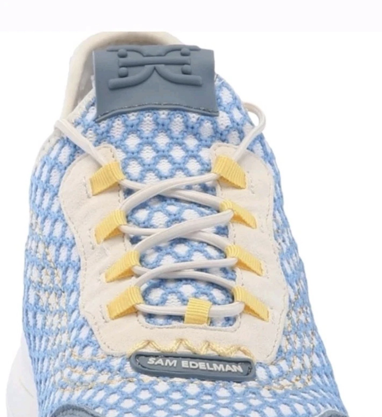 Sam Edelman Size 5 Blue White Yellow Knit Low-Top Sneakers Geometric Pattern
