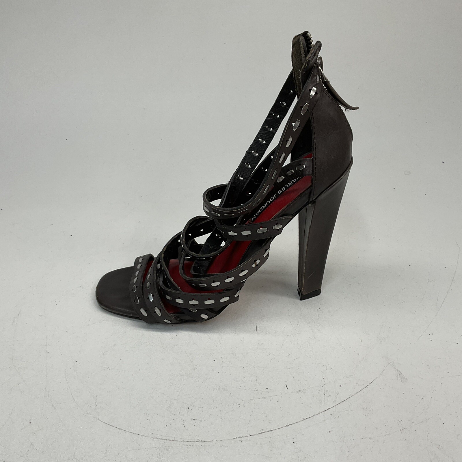 Charles Jourdan Brownish Gray Leather Open Toe Sandals With Heels Size 7.5