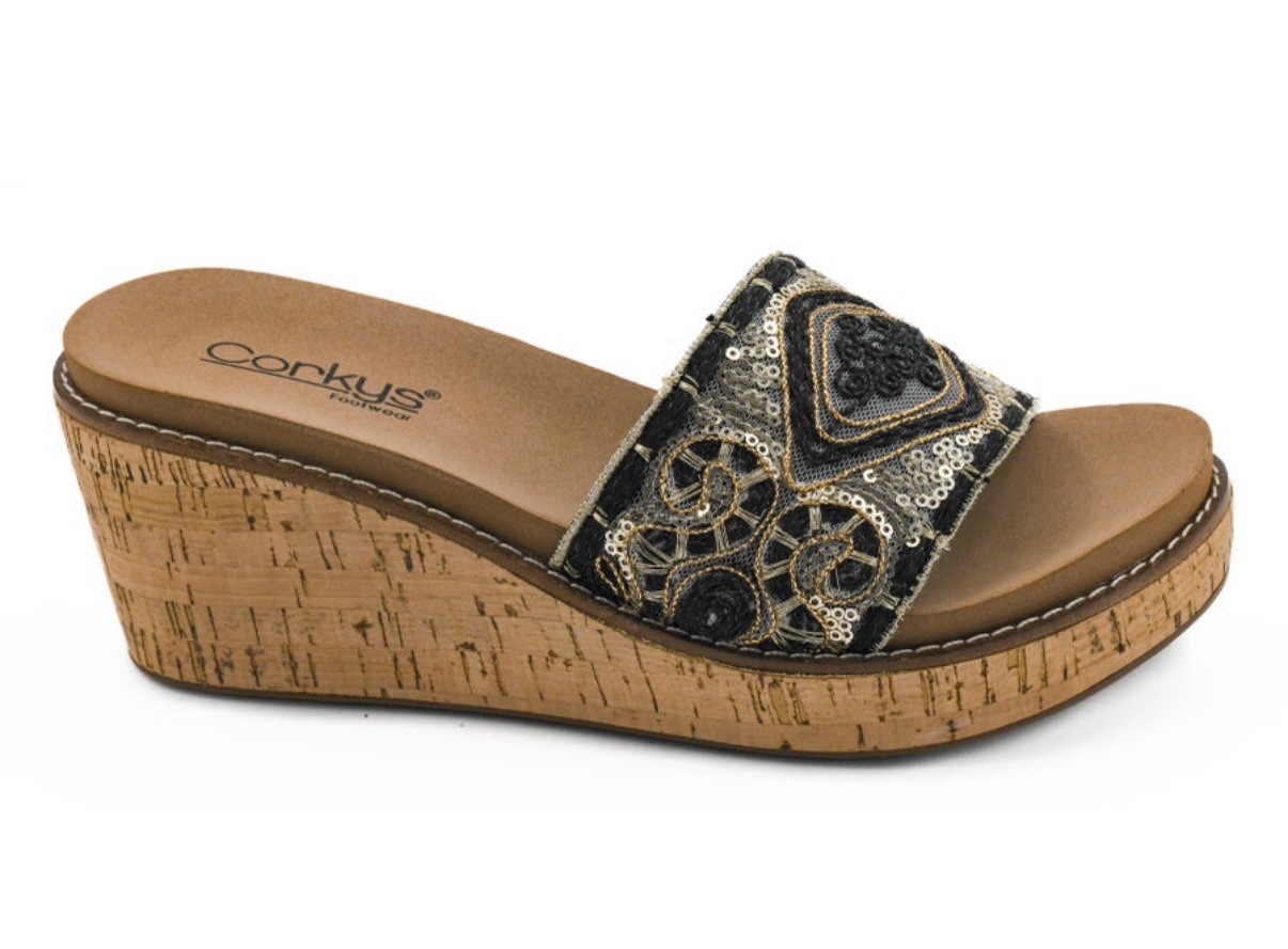 Corkys Black Wanderlust Wedge, Women’s Size 6, NWT
