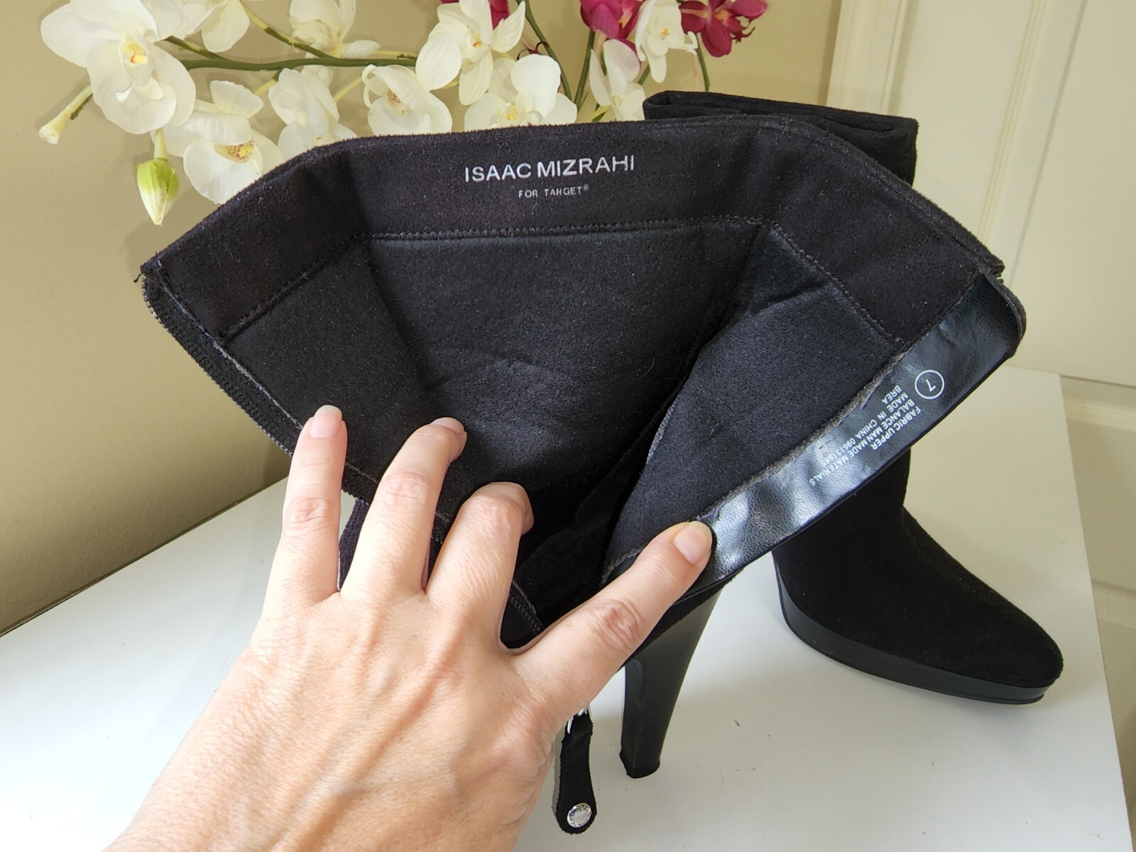 Isaac Mizrahi Brea Black Faux Suede Mid Calf Platform High Heel Boots Sz. 7