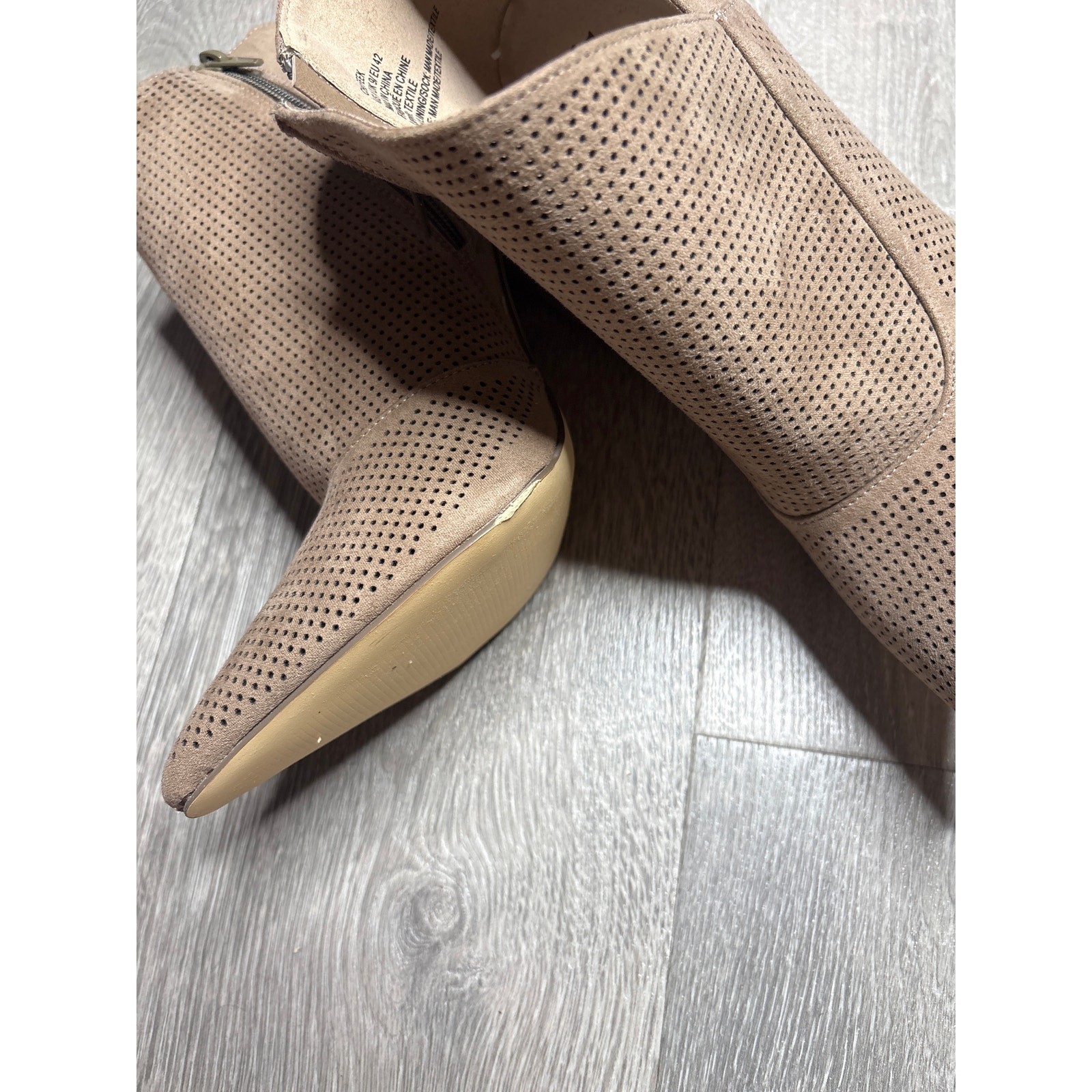 JustFab Perforated Ankle Boots Size 11 Taupe Tan Open Side Pointed Toe