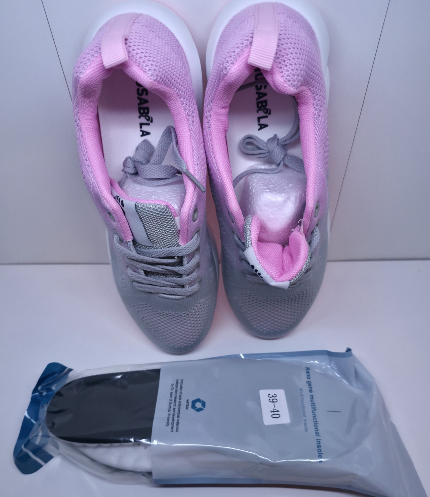 MUSABLA Women’s Knit Breathable Low Top Lace-Up Sneakers Gray Pink