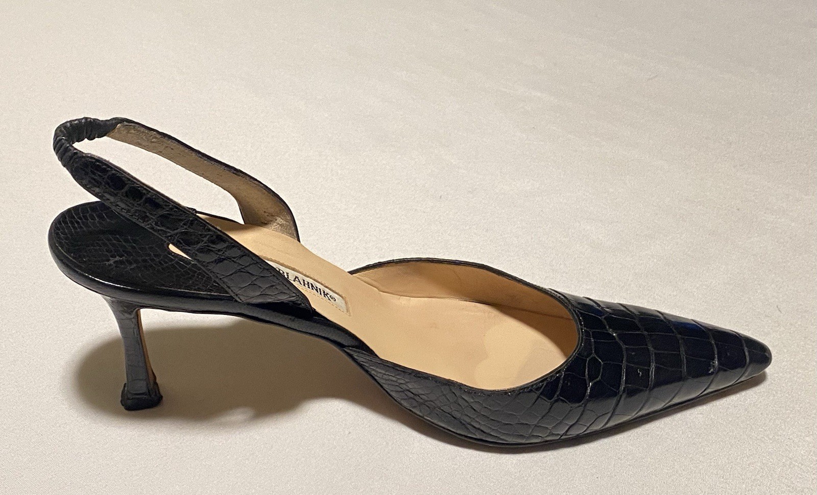 Manolo Blahnik Carolyne Crocodile Black Slingback Women Heel Shoe EU39/US9 $5400