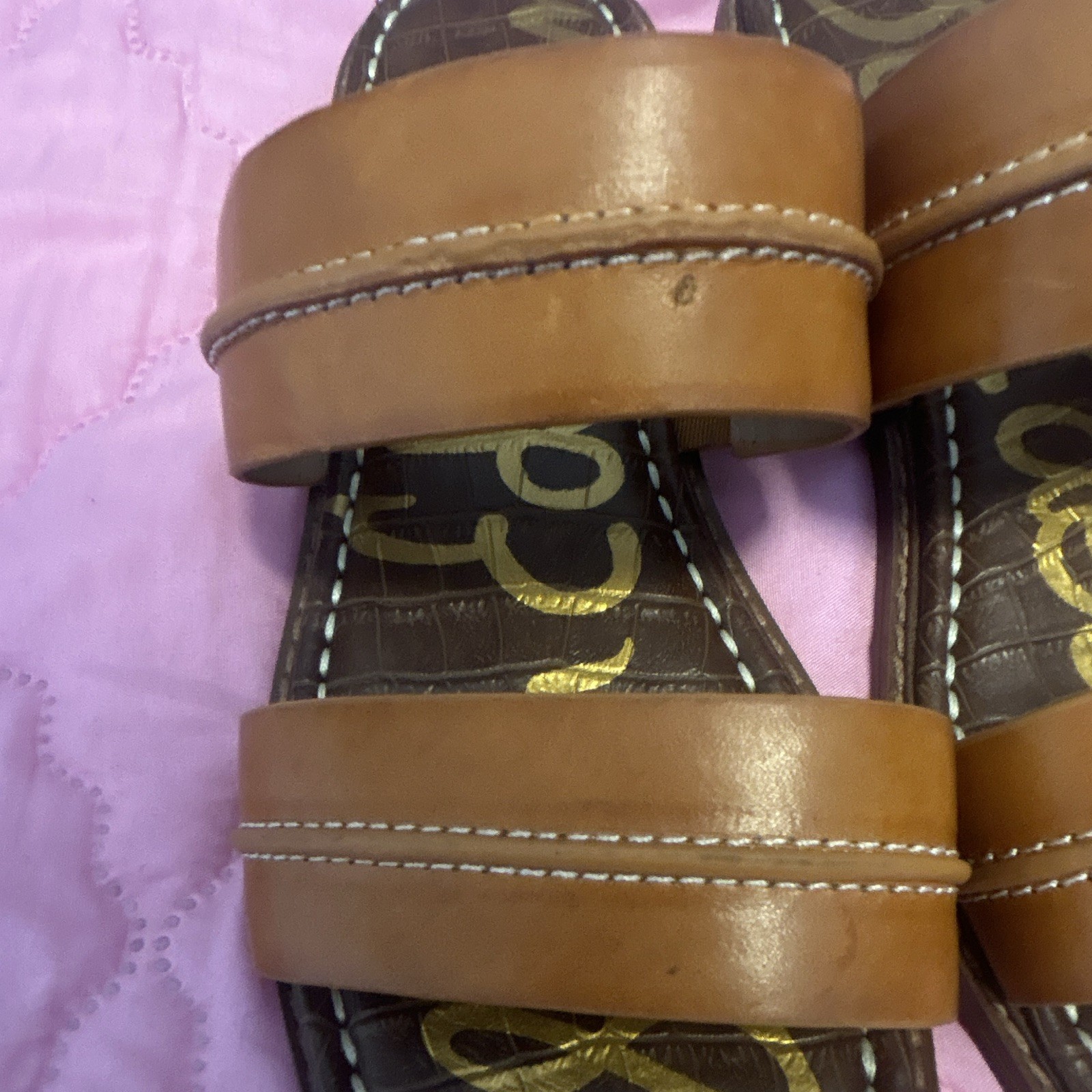 Sam Edelman Crocodile Leather Slide Sandals Brown Comfort Women’s US 7.5M