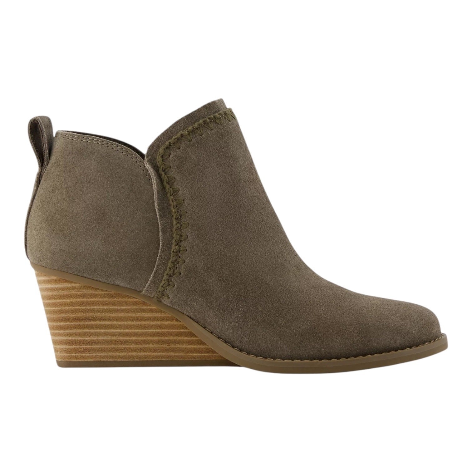 TOMS Women’s Kaia Wedge Heel Suede Booties Canteen Green Size 8 1/2
