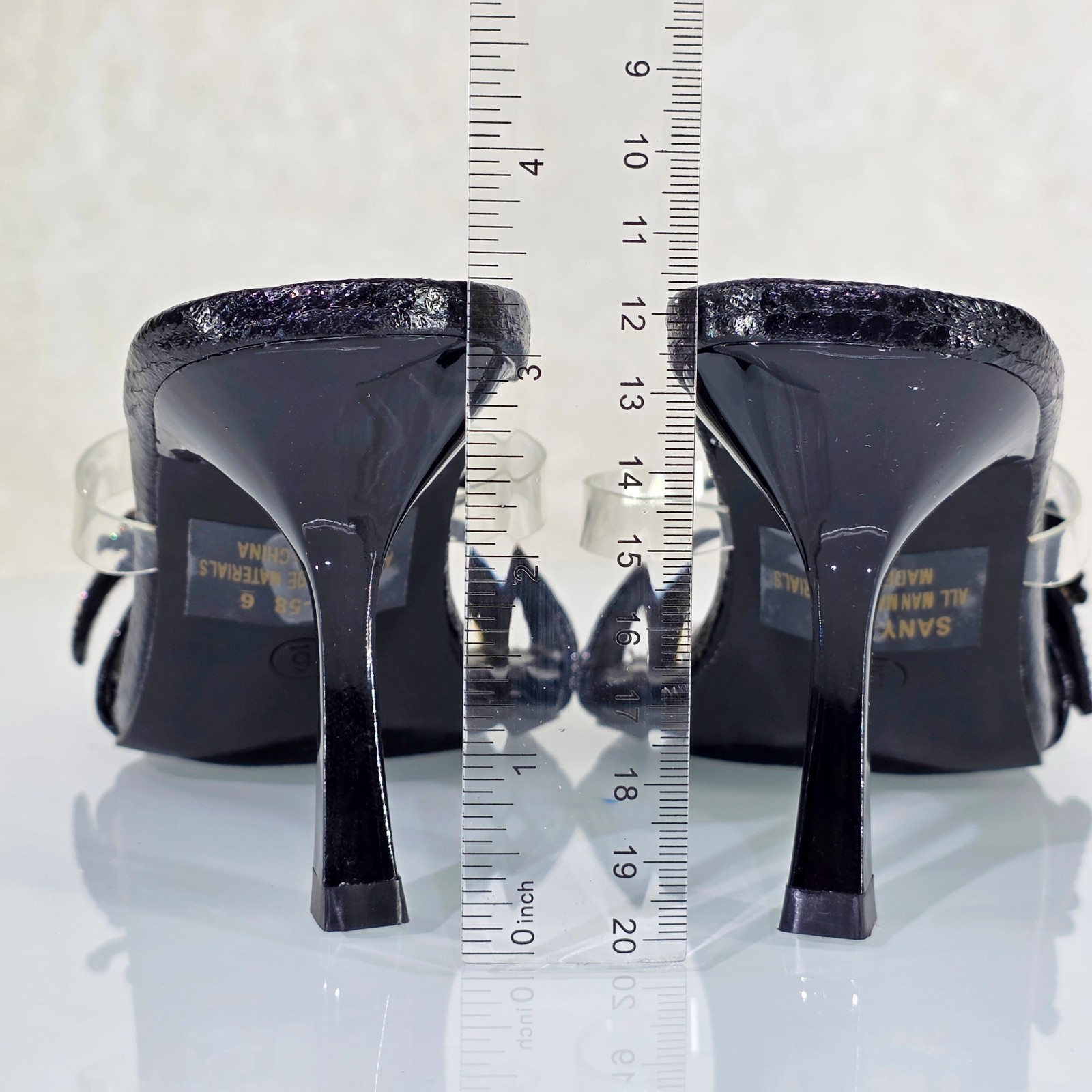 Lily Rhinestone Flower Black Slip On 3.25″ Heel Casual Evening Party Shoes