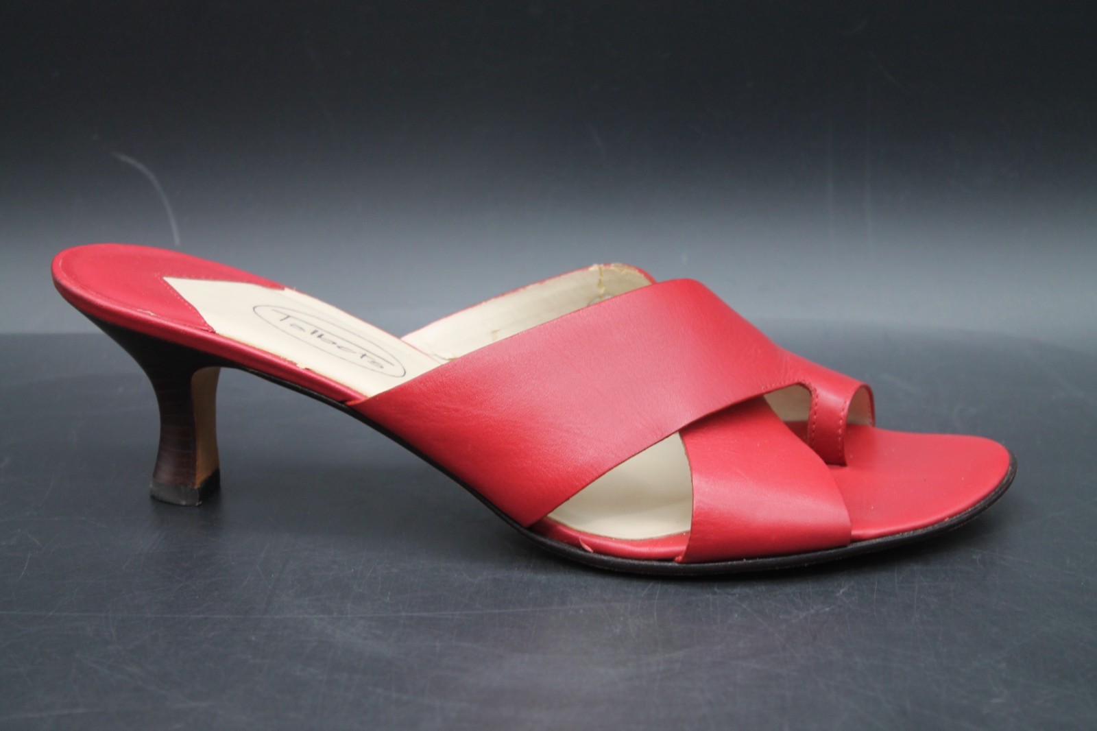 Talbots Red Leather Toe Loop Slide Kitten Sandals Women’s Size 8B Made In Brazil