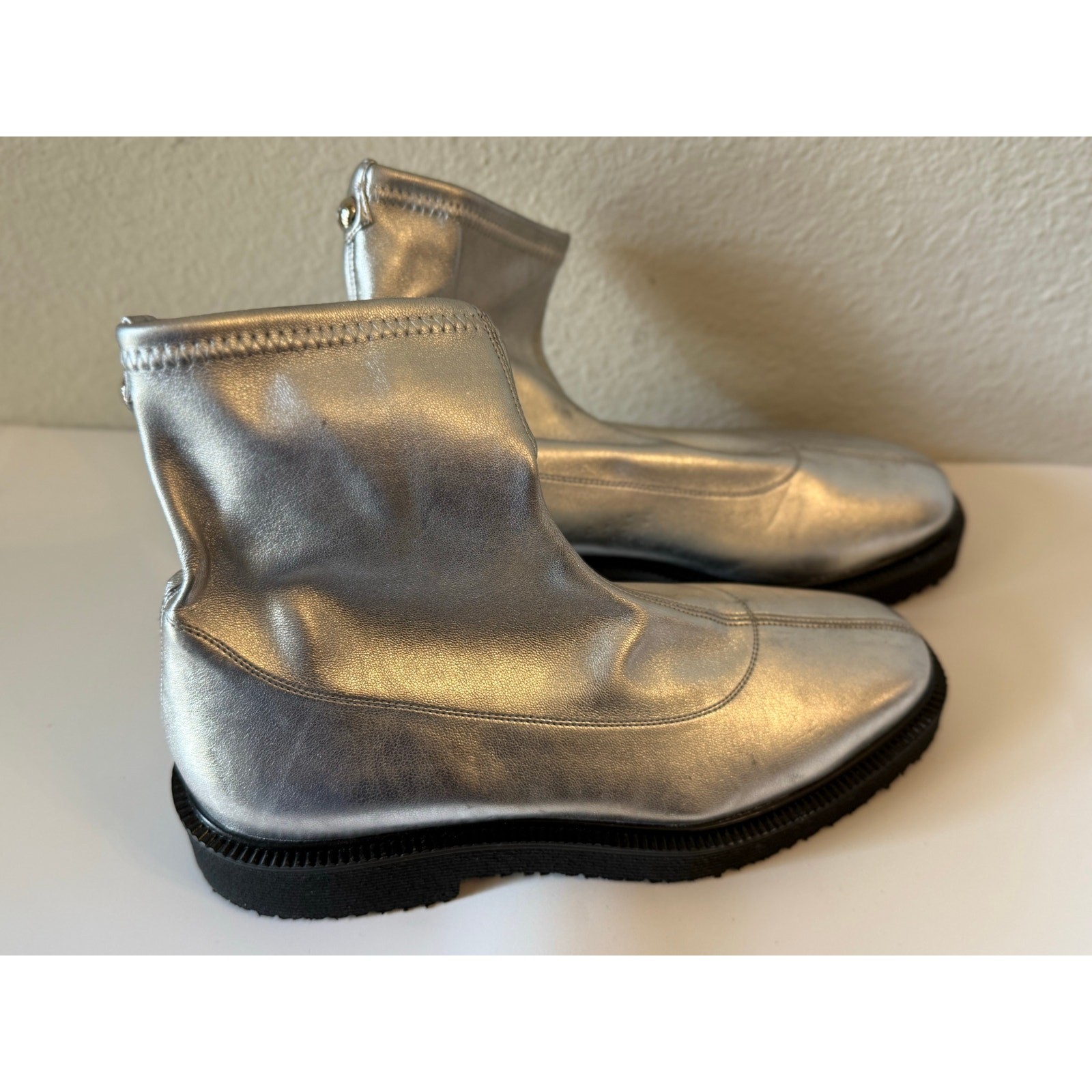 NWT Giuseppe Zanotti Pull On Square Toe Ankle Boots Silver Women’s 36-37 / US 6