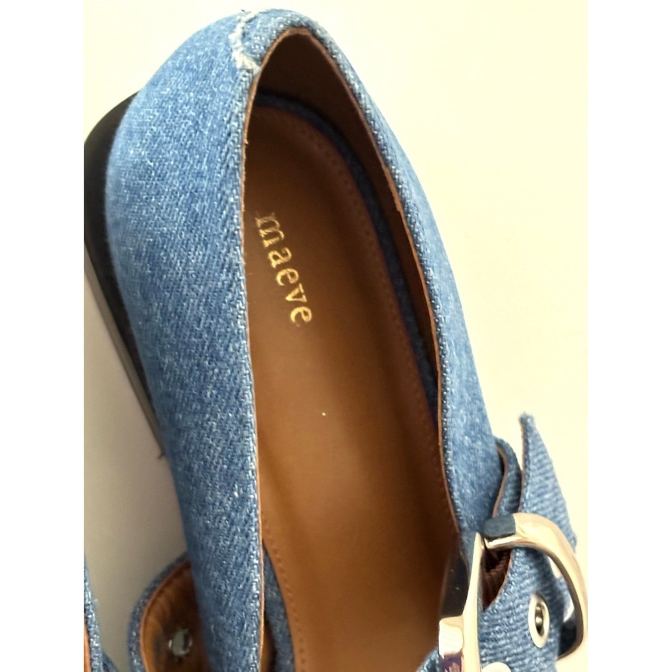 NWOT Anthropologie Maeve Blue Ballet-Shoes Pointed-Toe Mary Jane Flats Size 38/8