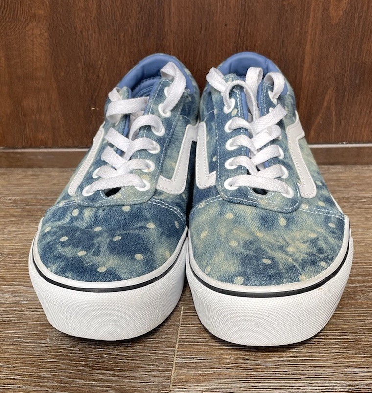 Vans Womens Old Skool Blue Denim Polka Dot Sneakers Size 8.5 Platform Shoe Clean