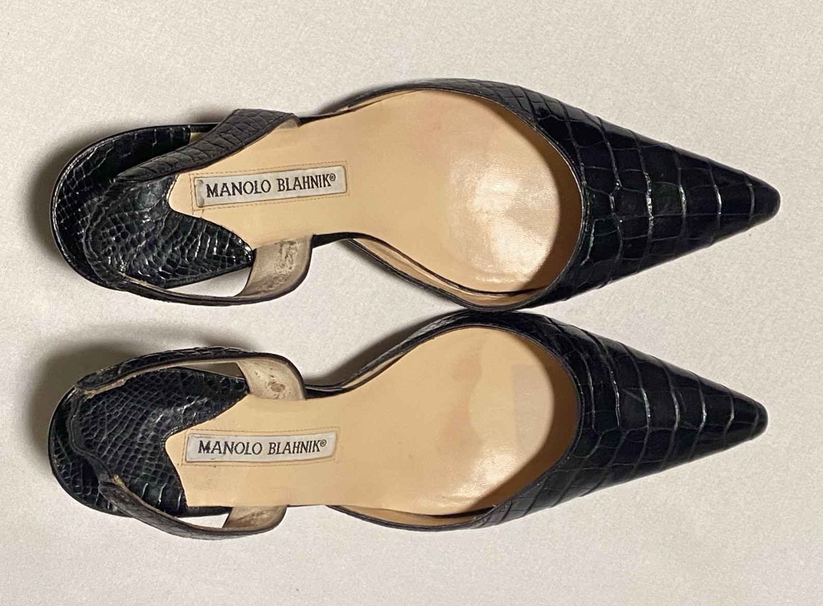 Manolo Blahnik Carolyne Crocodile Black Slingback Women Heel Shoe EU39/US9 $5400