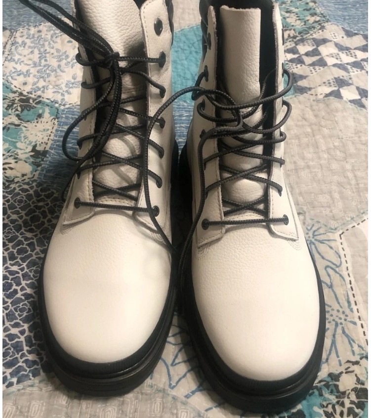 Timberland Ray City White Leather «Combat» Boots Size 8.5