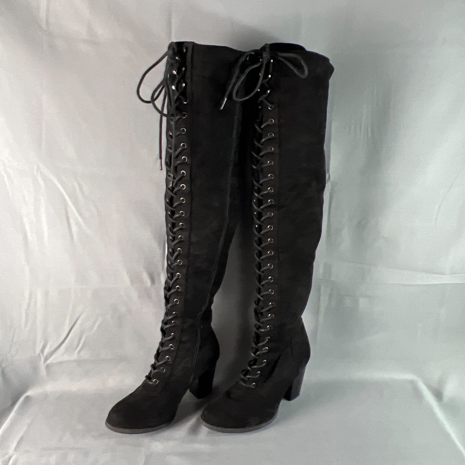 Top Moda Riding Womens US 7 Black Suede Lace Up Side Zipper Over The Knee Boot