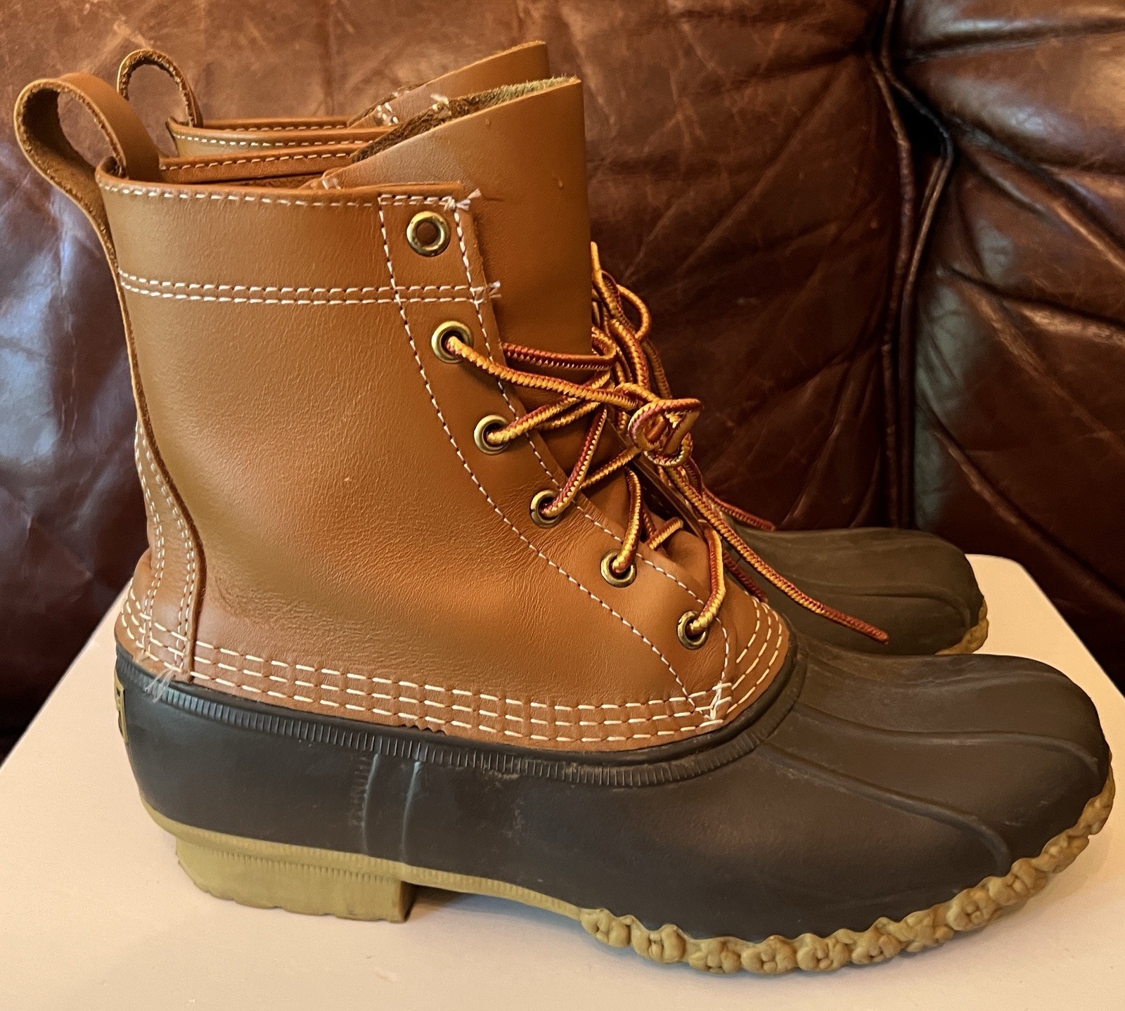 L.L. Bean Boots Womens 8 M Duck Bean Lace Up Classic Rain Work Leather Brown