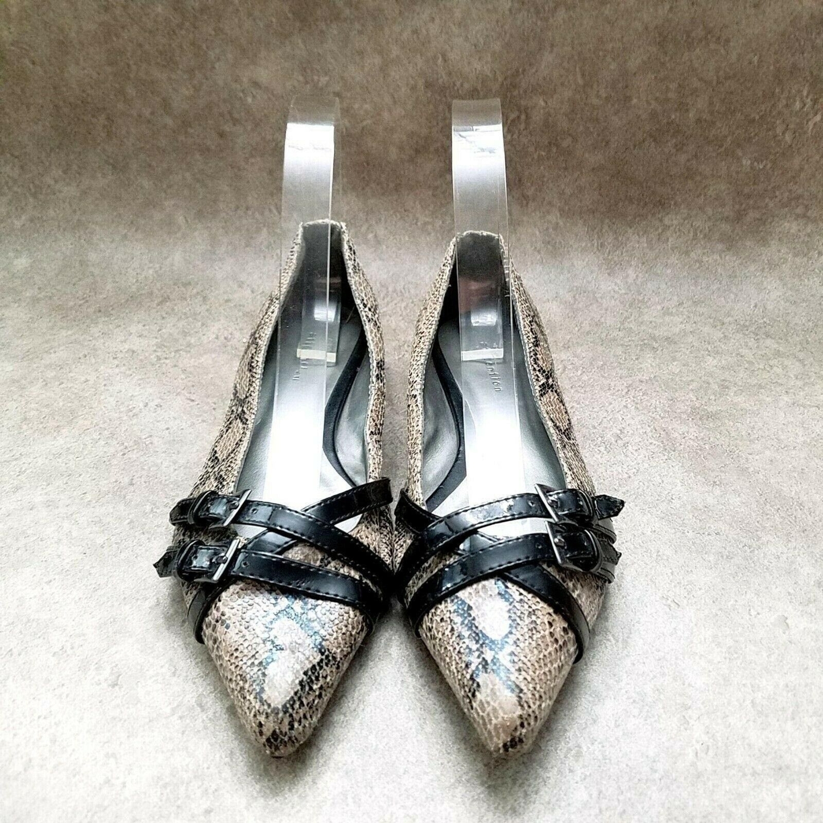 Attention Womens Frit 2 Sz 7 M Brown Slip On Pointed Toe Snakeskin Print Low H