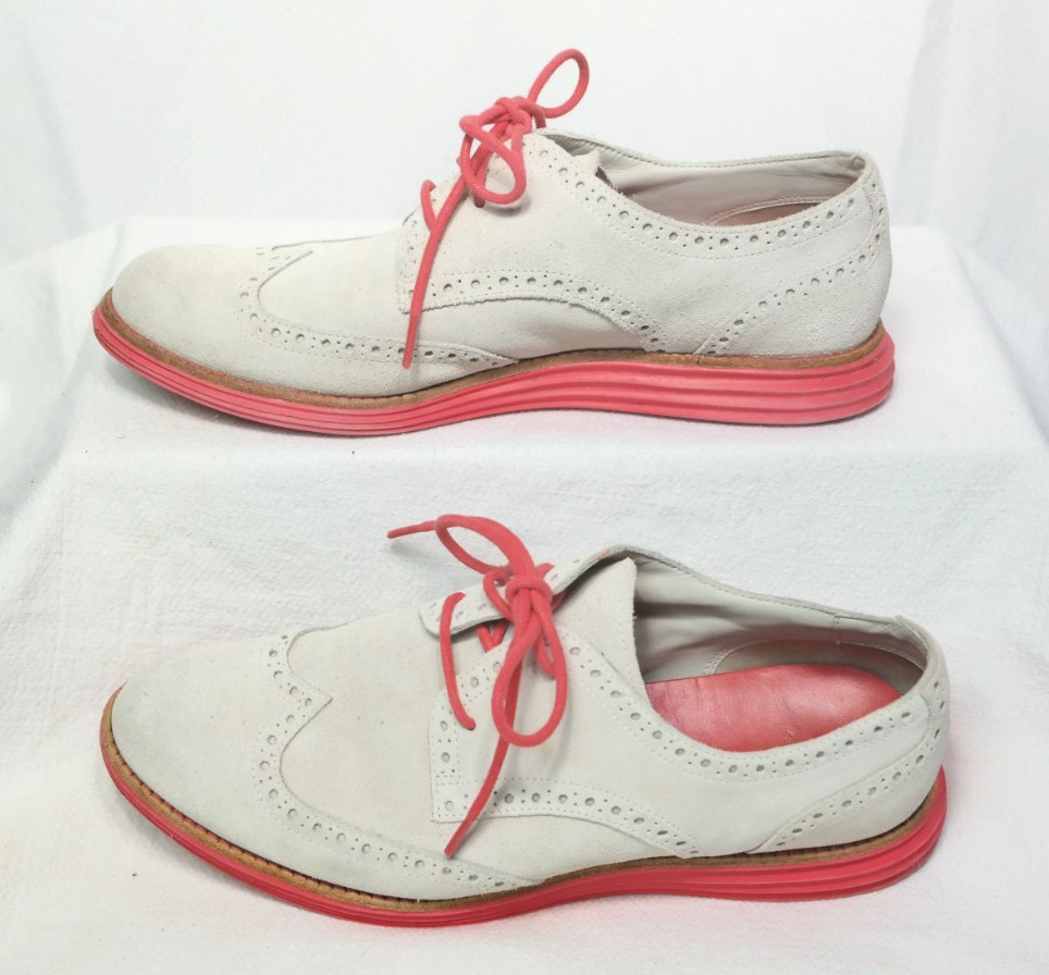 Cole Haan Lunargrand Wingtip Oxford Suede Shoes Womens 8B Gray Pink