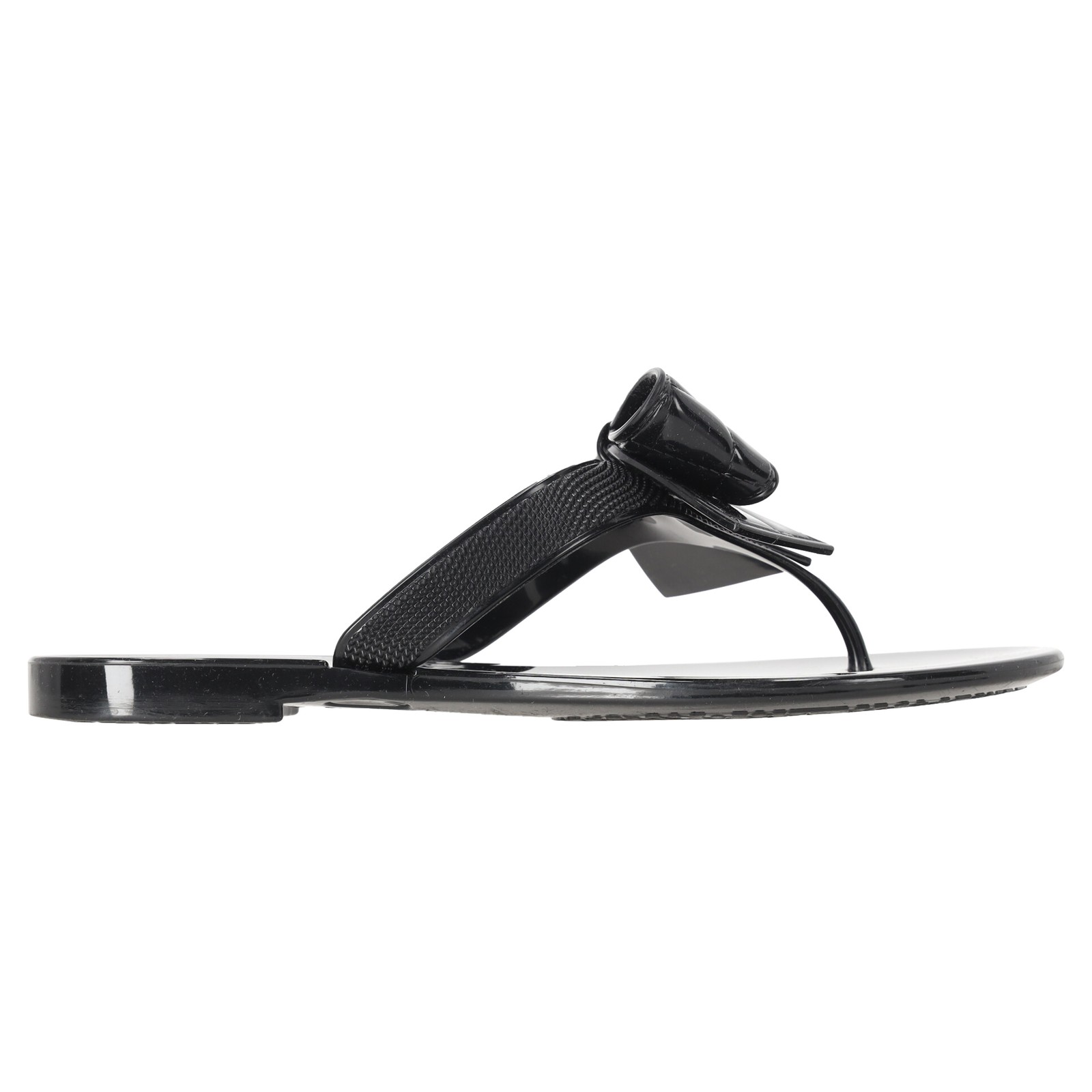 Ferragamo Black Rubber Bow Trim Flip Flops Sandals