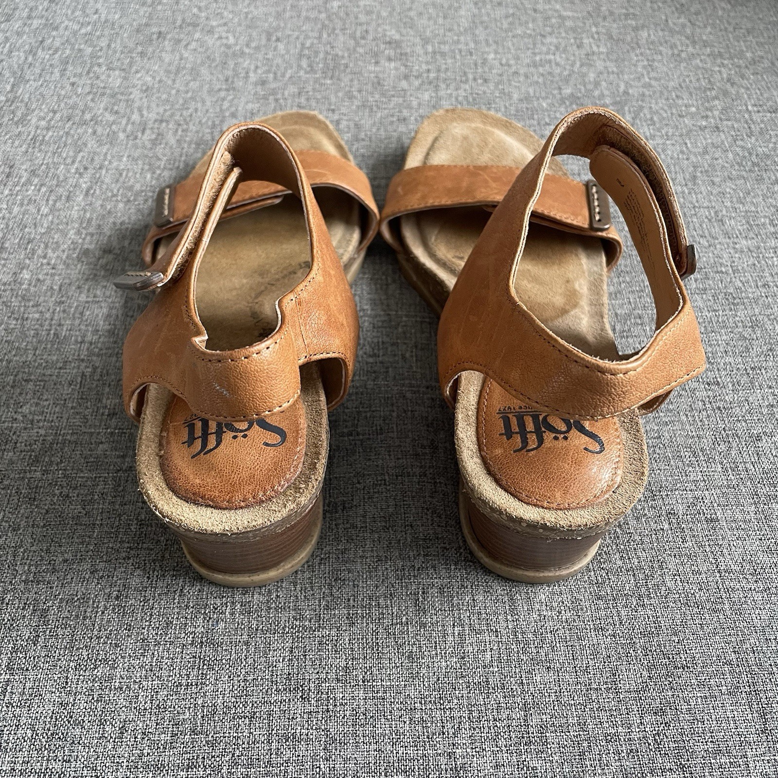 Söfft Verdi II leather Wedge Sandals Tan Women’s Sz 8 Hook & Loop Luggage Brown