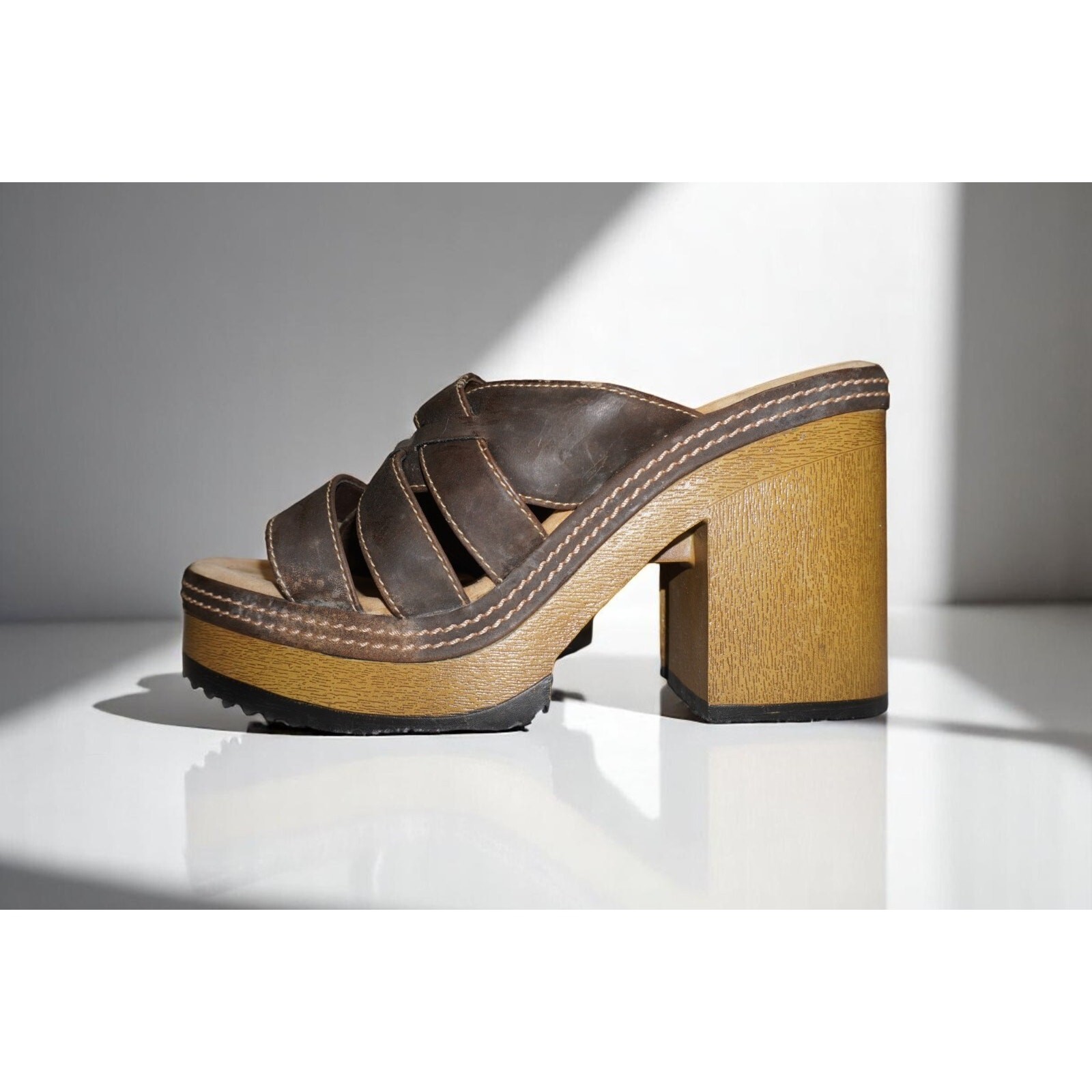 Vintage Y2K Lower East Side Chunky Platform Mule Heels Womens 10