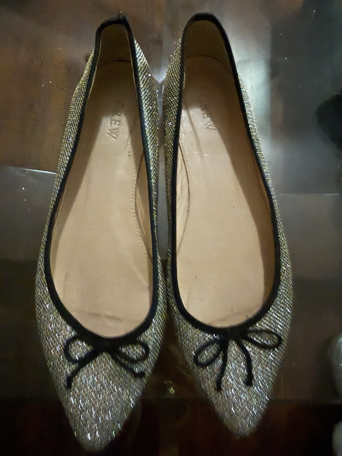 J.CREW Gold Metallic Microfiber Bow Pointed Toe Ballet Flats Slip On 8