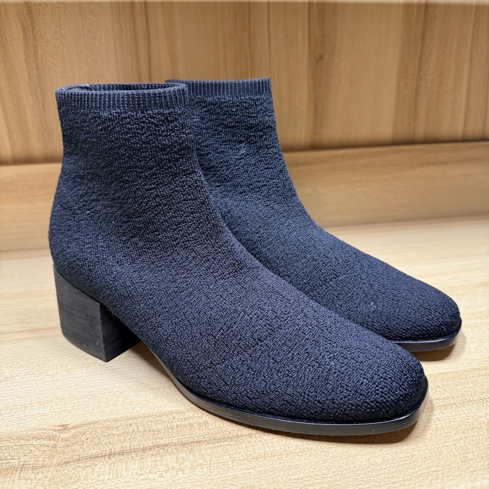 Eileen Fisher Paron Crepe Stretch Knit Bootie Square Toe Black Women’s 6.5