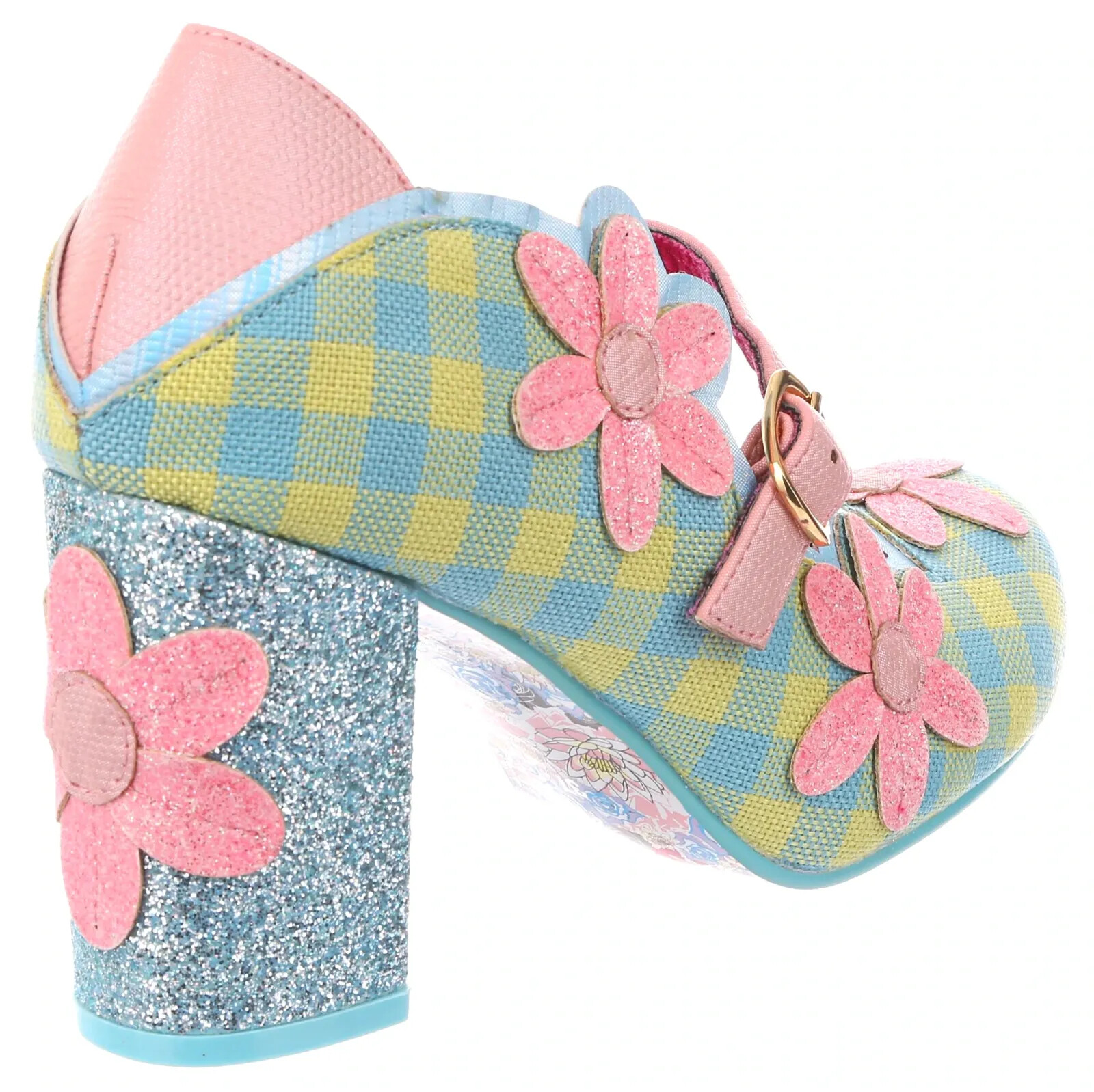 Irregular Choice Daisy Dancer Heels MaryJane Shoe Gingham blue pink flowers