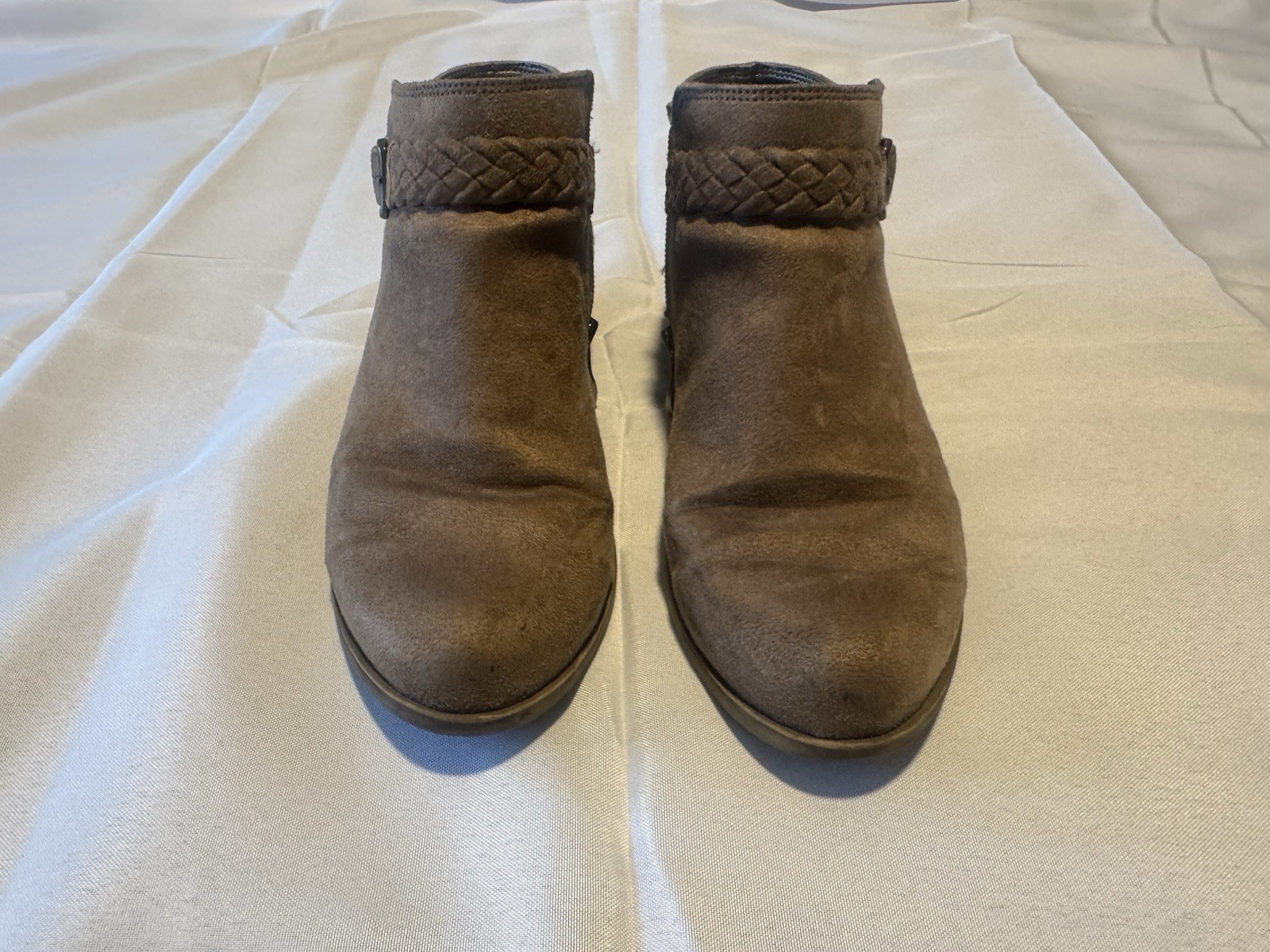 FLEX Adriana Brown Ankle Bootie Boots Comfort Buckle Zip Round Toe US 6.5M