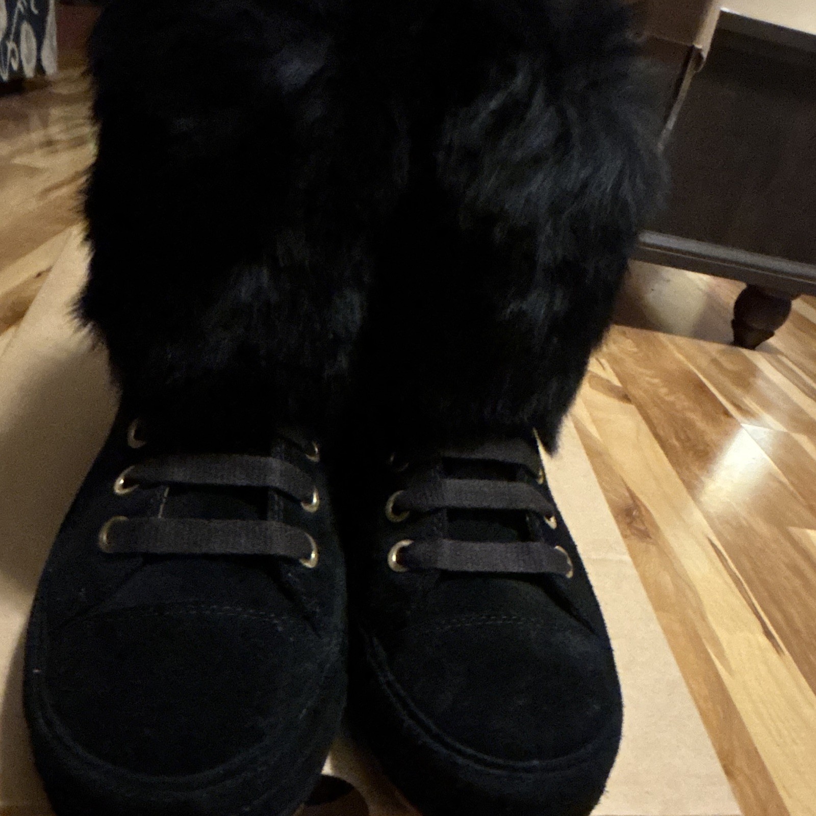 UGG W Antoine Fur Suede Faux Fur Lined Lace-Up Booties Black Women’s US 11