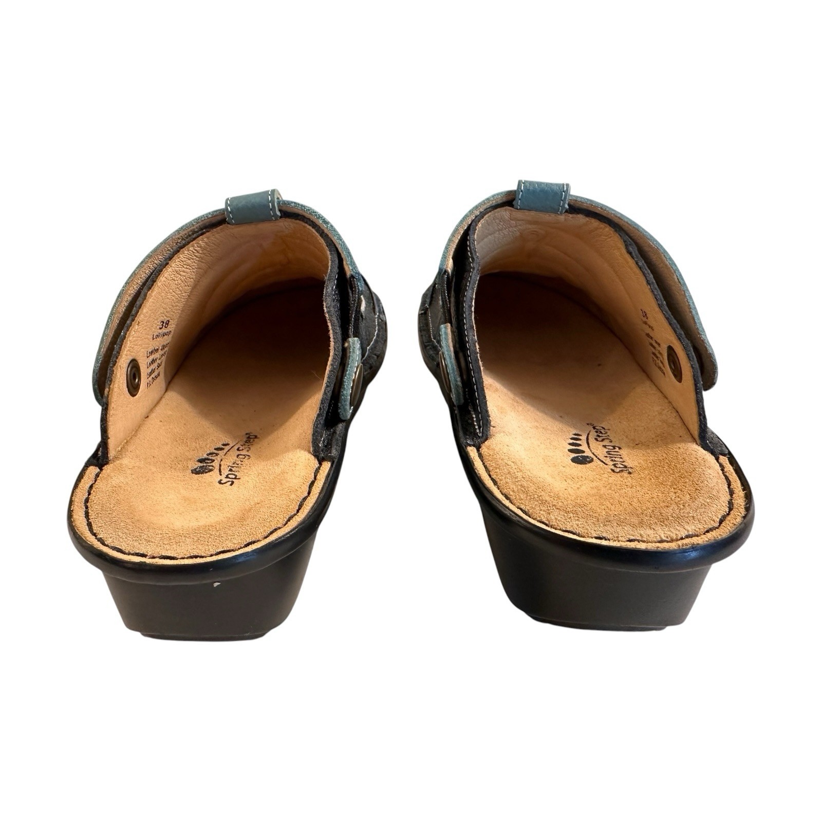 Spring Step Lollipop Leather Patchwork Clogs Mules Womens 7.5 Blue Boho Comfort