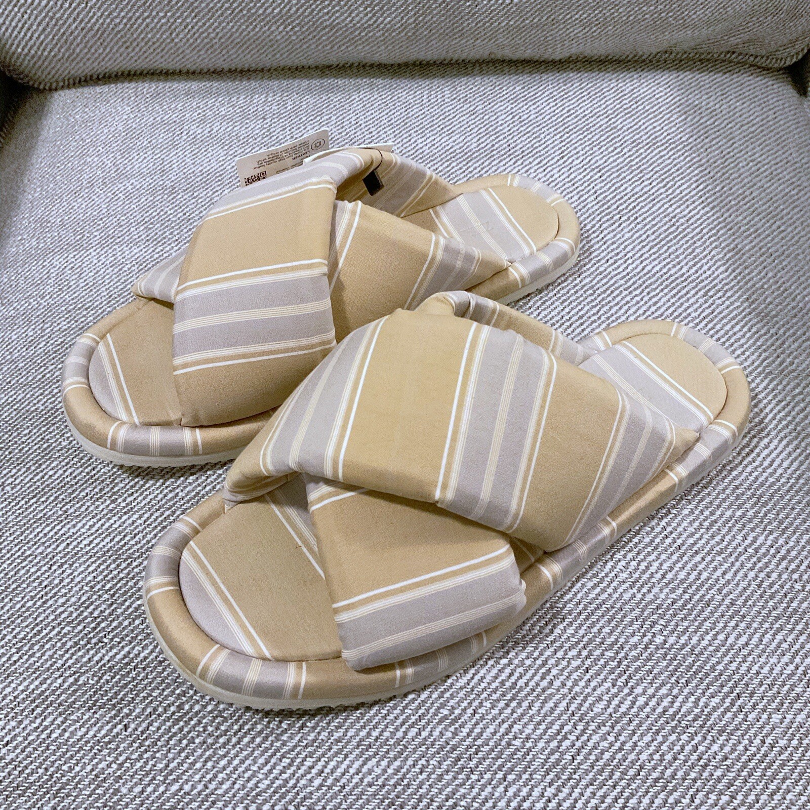 Zara Shoes Women Size 6.5 Beige Slides Slip On Flats Criss Cross Comfort NWT