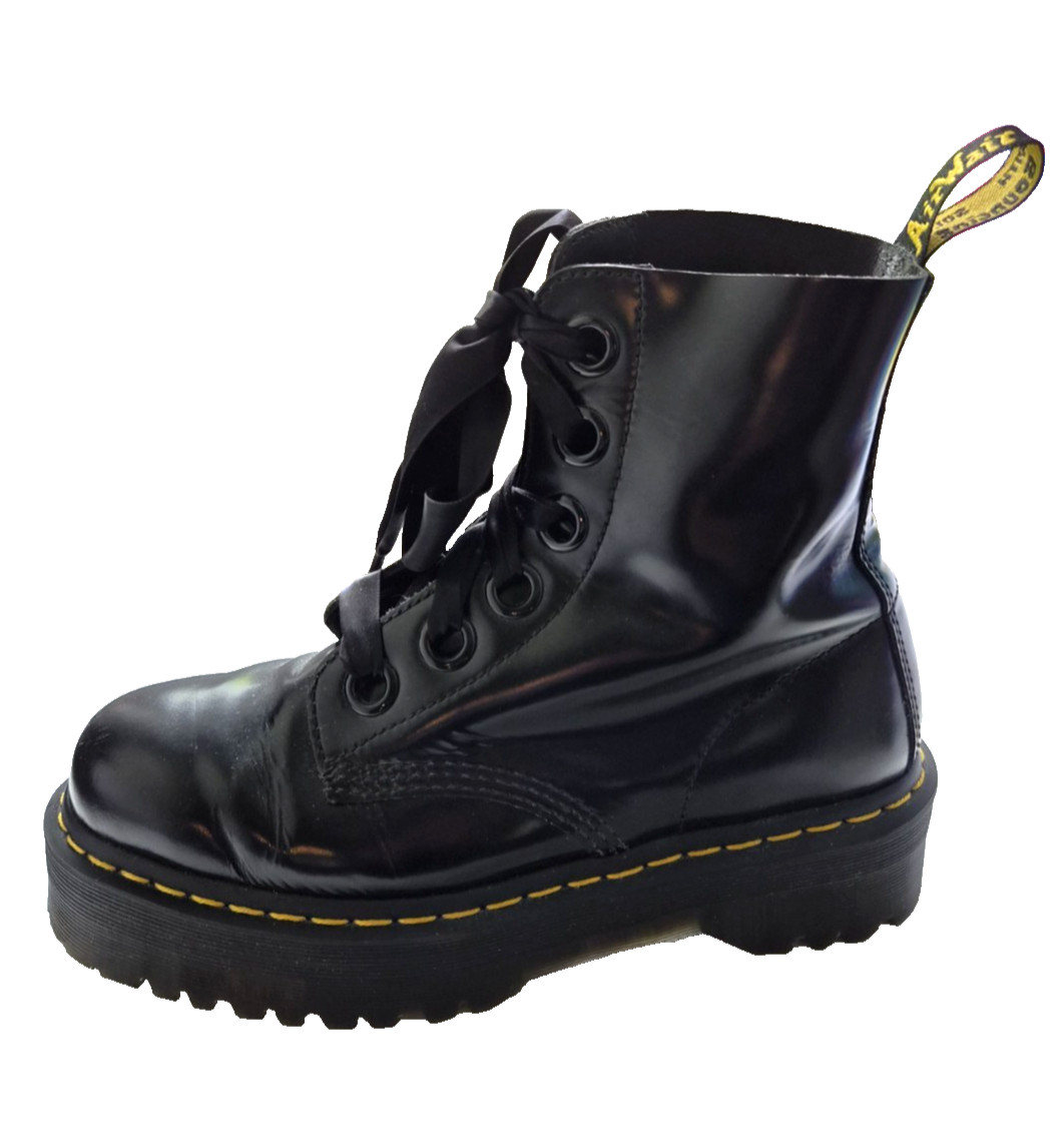 Size 10 – Dr. Martens – Doc Martens Black «Molly» Platform Leather Combat Boots