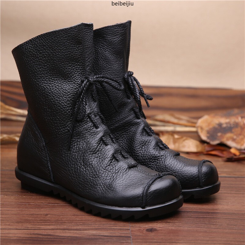 Womens Soft Leather Lace Up Ankle Boots High Top Moccasin Side Zip Comfort Shoes