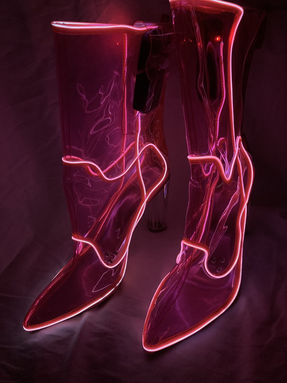 Neon Cowboys HOT PINK PVC BOOTS Women size 14 LED Light Up Out Past Midnight