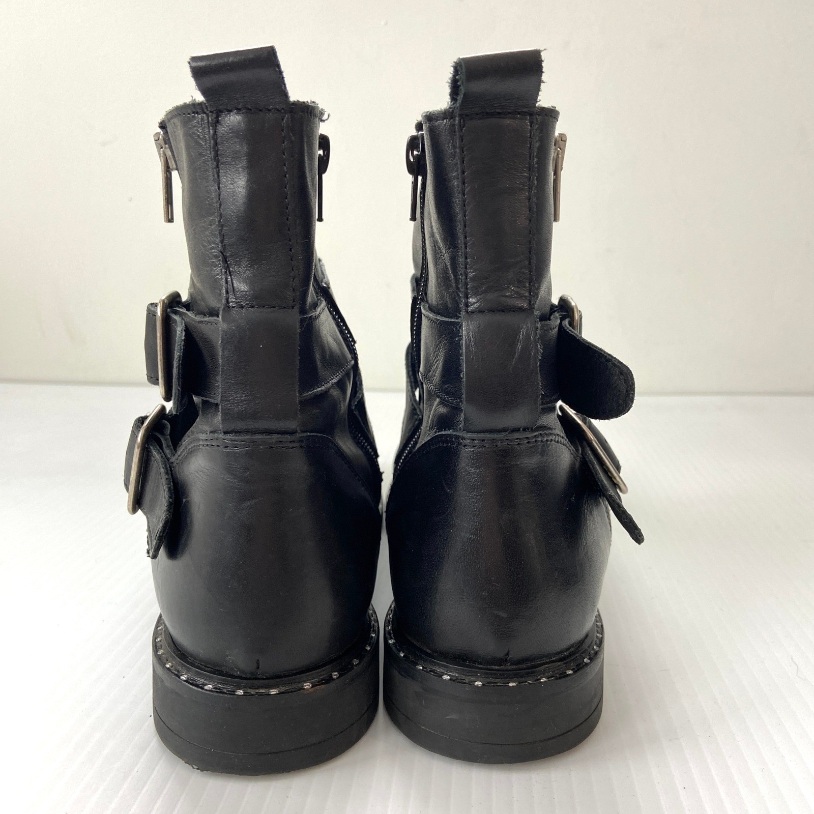Avellini Black Leather Biker Ankle Boots Women EU 41 US 10 10.5 Made in Portugal