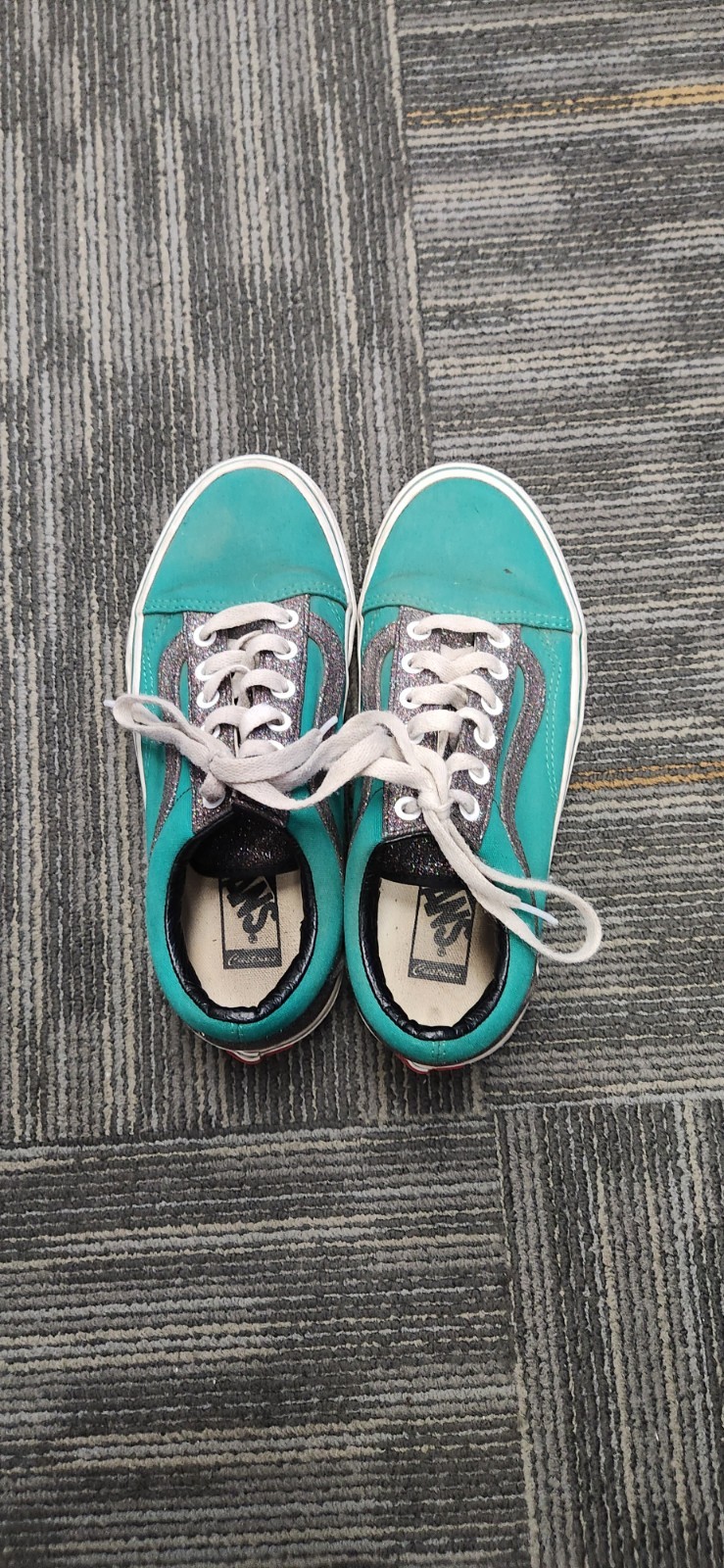 VANS Old Skool Green/Glitter Metallic Silver Low Top Sneakers Women 7.5 Men 6